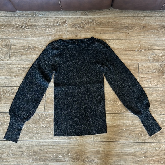 NWOT Ann Taylor Black Shimmer Balloon Sleeved Sweater Size S - Picture 2 of 11